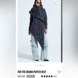 AKIRA Asymmetrical Black Light Weight Puffer Vest